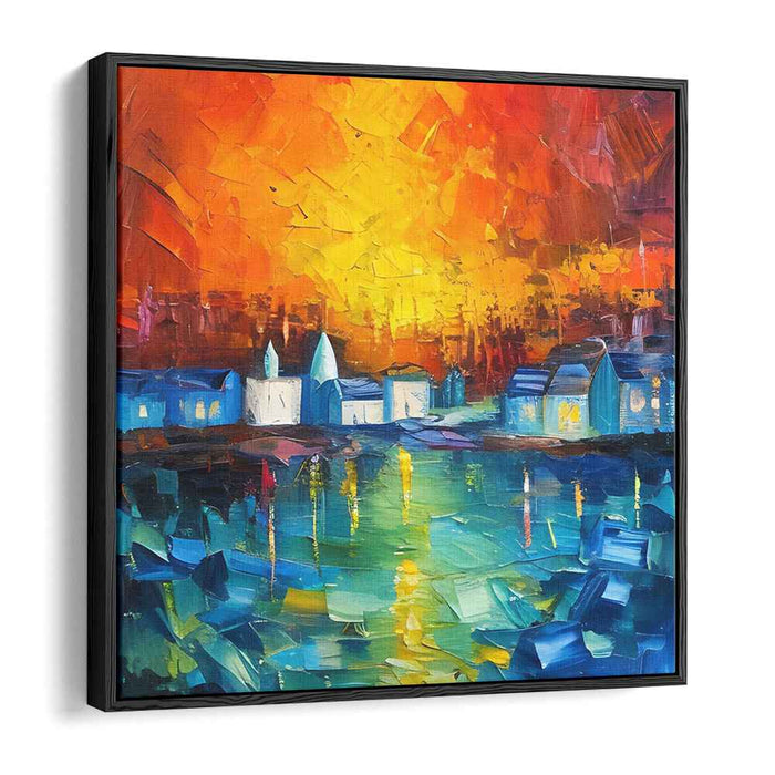 Urban Palette Knife Symphony: Vibrant Cityscape Impasto Canvas Art Print