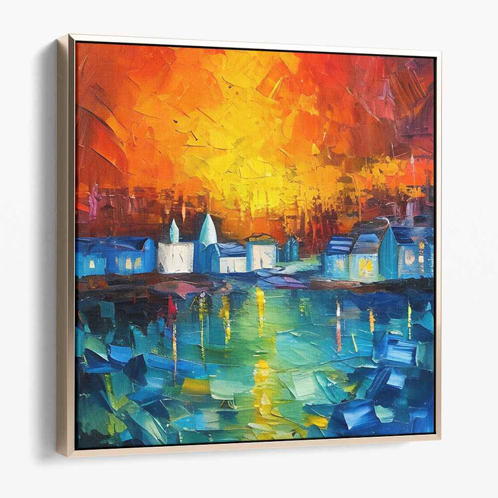 Urban Palette Knife Symphony: Vibrant Cityscape Impasto Canvas Art Print