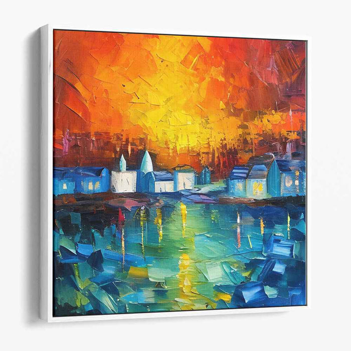 Urban Palette Knife Symphony: Vibrant Cityscape Impasto Canvas Art Print