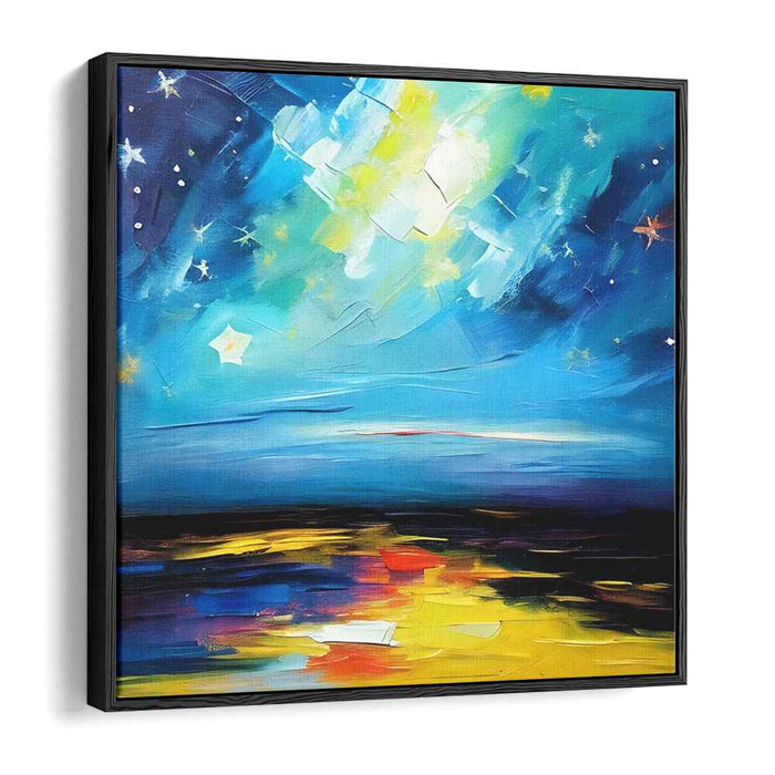 Neon Dreams Aqua Galaxy: Vibrant Night Sky Over Luminous Sea Canvas Art Print