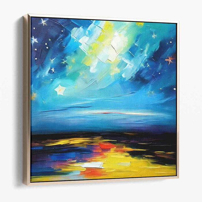 Neon Dreams Aqua Galaxy: Vibrant Night Sky Over Luminous Sea Canvas Art Print