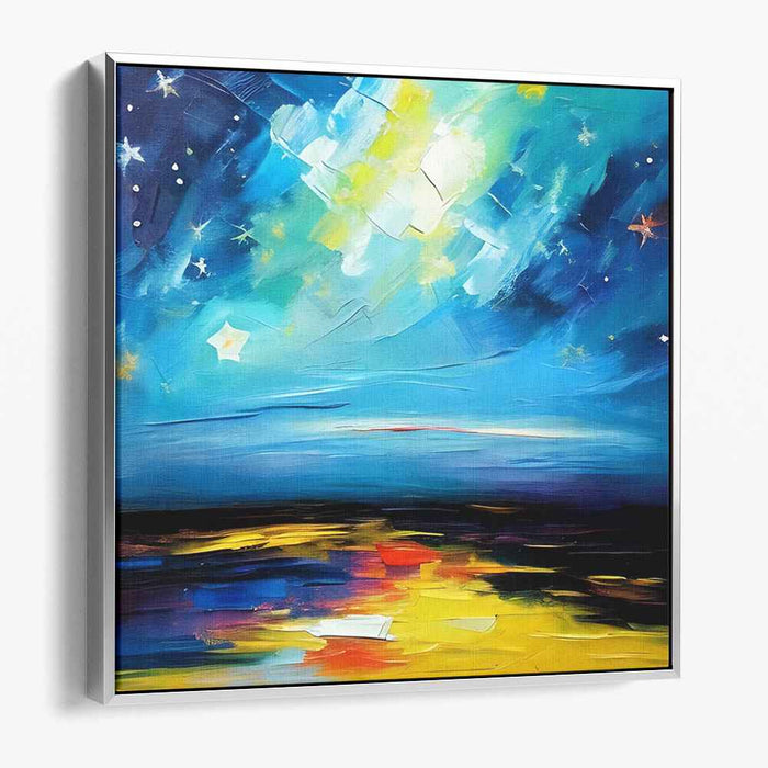 Neon Dreams Aqua Galaxy: Vibrant Night Sky Over Luminous Sea Canvas Art Print