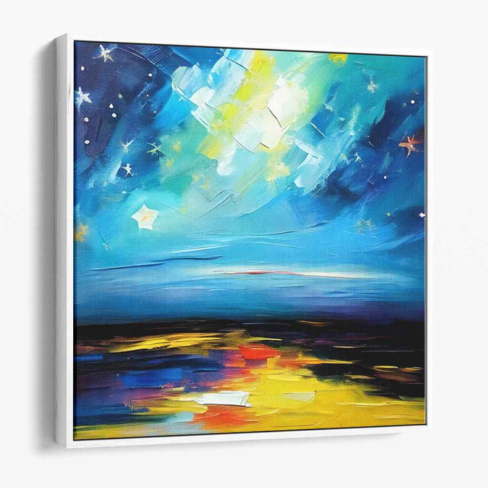Neon Dreams Aqua Galaxy: Vibrant Night Sky Over Luminous Sea Canvas Art Print