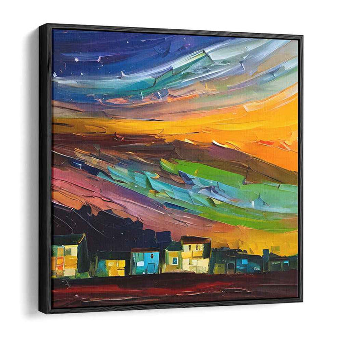 Starry Village: Expressionist Night Sky Canvas Art Print