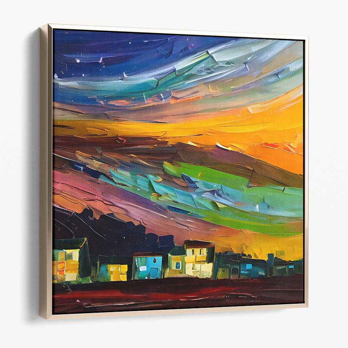 Starry Village: Expressionist Night Sky Canvas Art Print