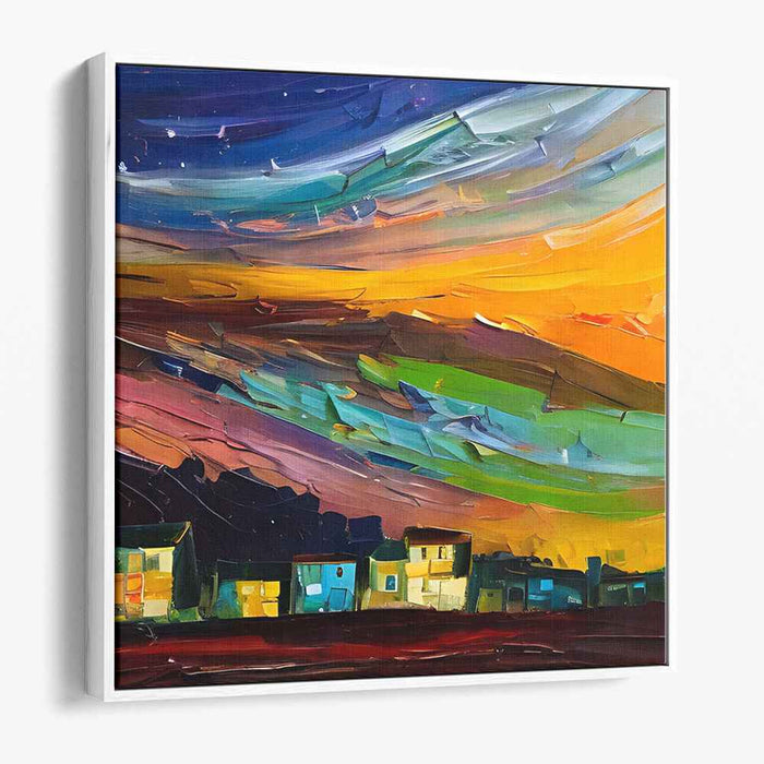 Starry Village: Expressionist Night Sky Canvas Art Print