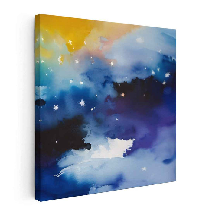 Starry Dreamscape: Ethereal Blue and Yellow Watercolor Night Sky