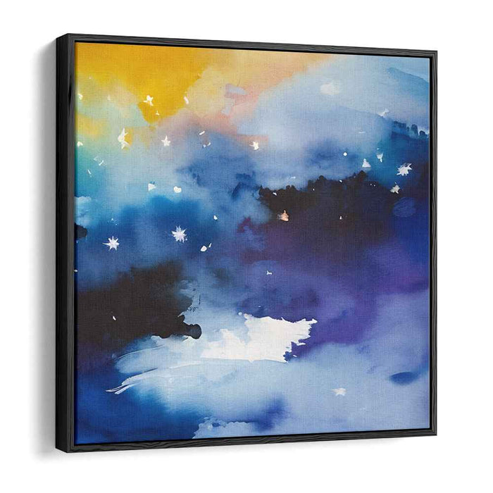 Starry Dreamscape: Ethereal Blue and Yellow Watercolor Night Sky