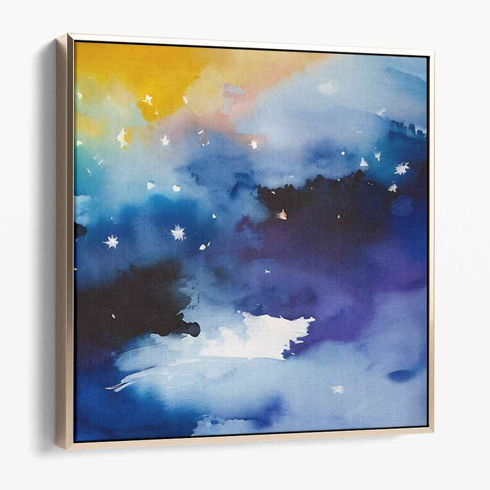 Starry Dreamscape: Ethereal Blue and Yellow Watercolor Night Sky