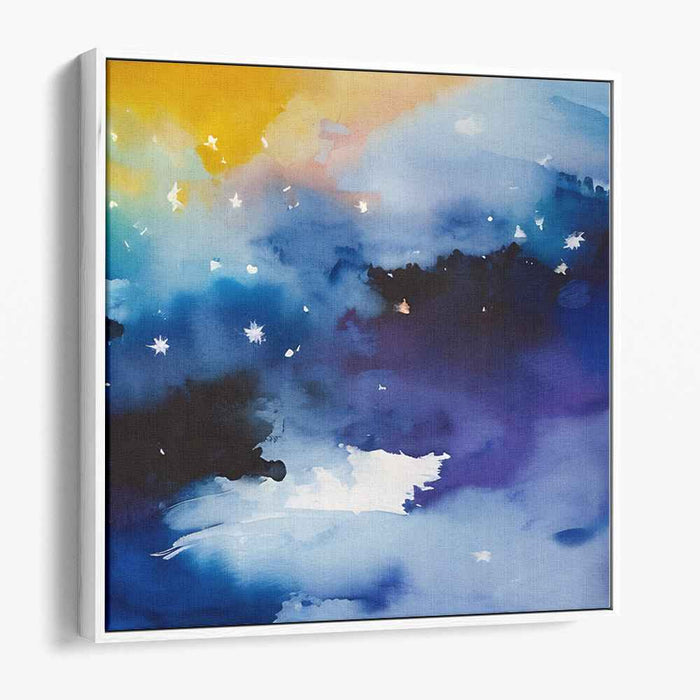 Starry Dreamscape: Ethereal Blue and Yellow Watercolor Night Sky