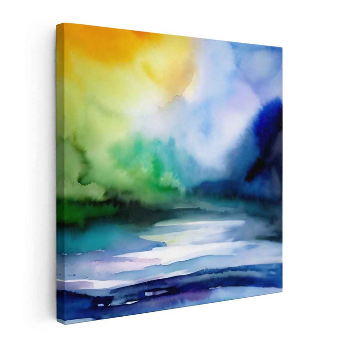 Aqua Meadow Serenade: Watercolor Landscape Canvas Art Print