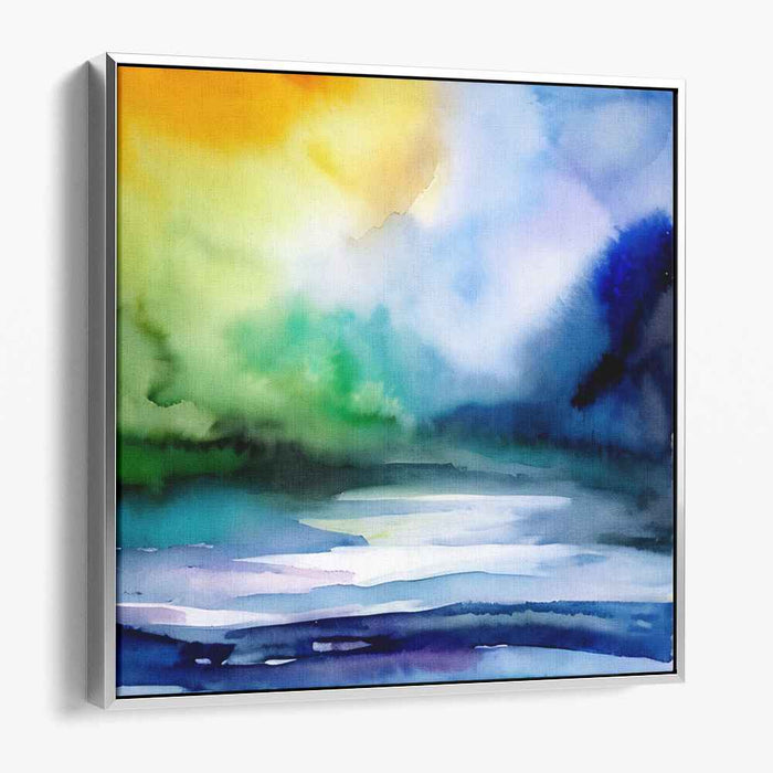 Aqua Meadow Serenade: Watercolor Landscape Canvas Art Print