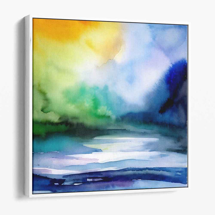 Aqua Meadow Serenade: Watercolor Landscape Canvas Art Print