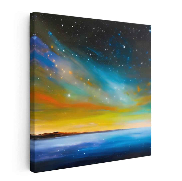Cosmic Serenade on Silent Currents: Cosmic Symphony Over Tranquil Waters Canvas Art