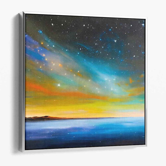 Cosmic Serenade on Silent Currents: Cosmic Symphony Over Tranquil Waters Canvas Art