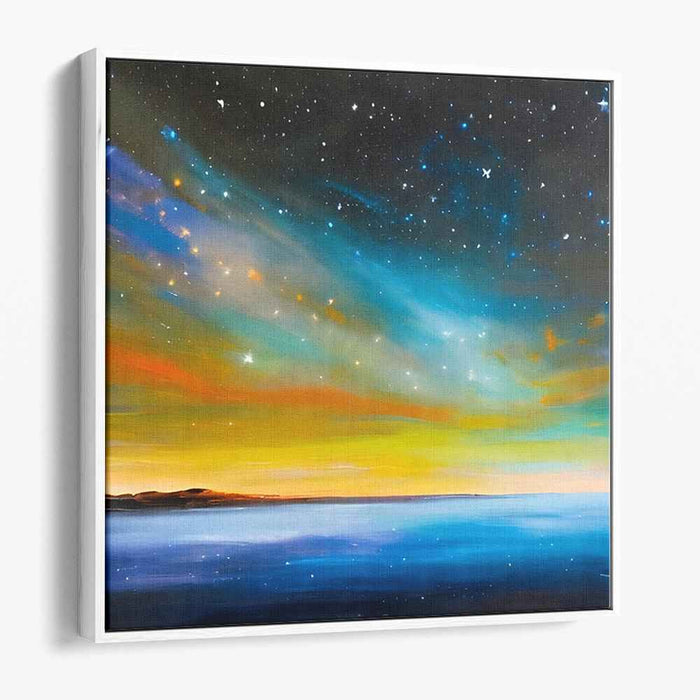 Cosmic Serenade on Silent Currents: Cosmic Symphony Over Tranquil Waters Canvas Art