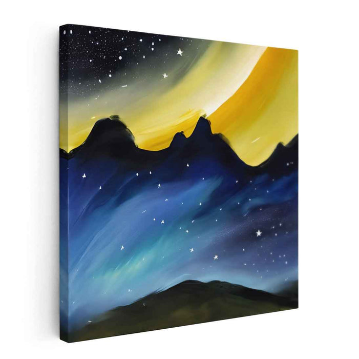 Stardust Peaks Reverie: Starlit Mountain Vista Canvas Art
