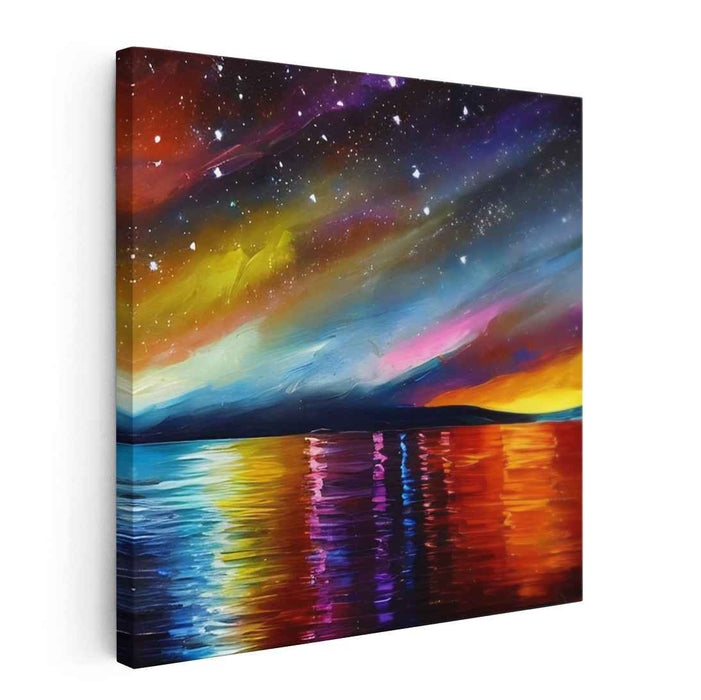 Starlit Waterscapes: Vibrant Night Sky and Water Reflection Canvas Art