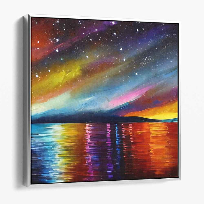 Starlit Waterscapes: Vibrant Night Sky and Water Reflection Canvas Art