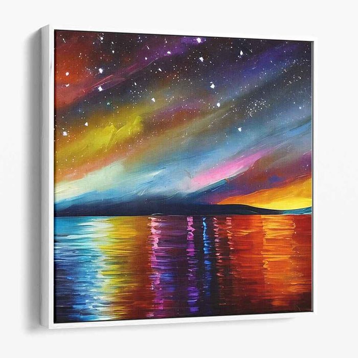 Starlit Waterscapes: Vibrant Night Sky and Water Reflection Canvas Art