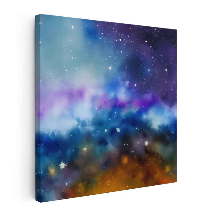 Celestial Ink Dance: Abstract Cosmic Watercolor Canvas Art Print