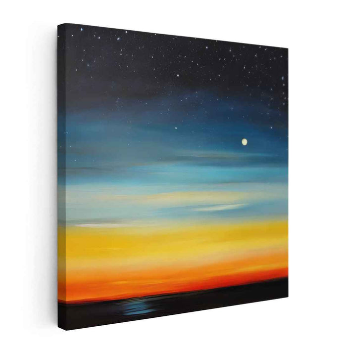 Dusk's Celestial Symphony: Sunset and Starry Night Canvas Art Print