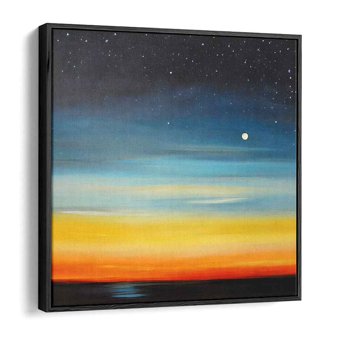 Dusk's Celestial Symphony: Sunset and Starry Night Canvas Art Print