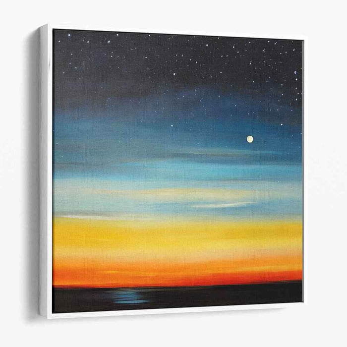 Dusk's Celestial Symphony: Sunset and Starry Night Canvas Art Print