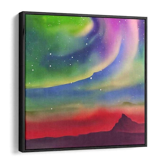 Aurora Serenade Summit Glow: Northern Lights Over Majestic Peak Canvas Art Print
