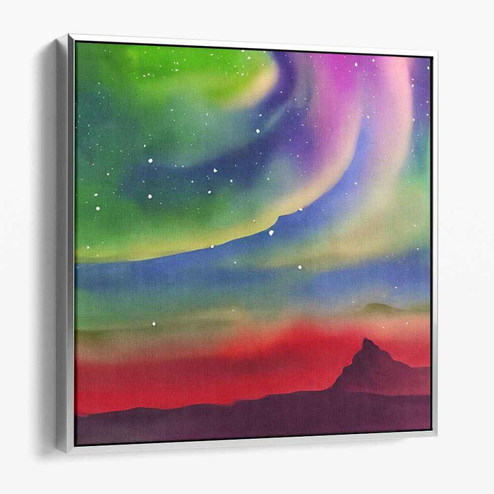 Aurora Serenade Summit Glow: Northern Lights Over Majestic Peak Canvas Art Print