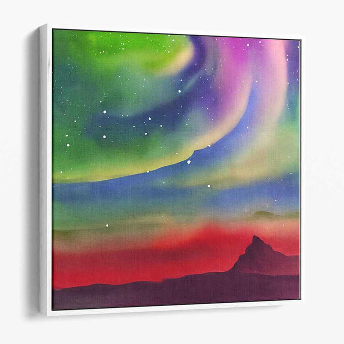 Aurora Serenade Summit Glow: Northern Lights Over Majestic Peak Canvas Art Print