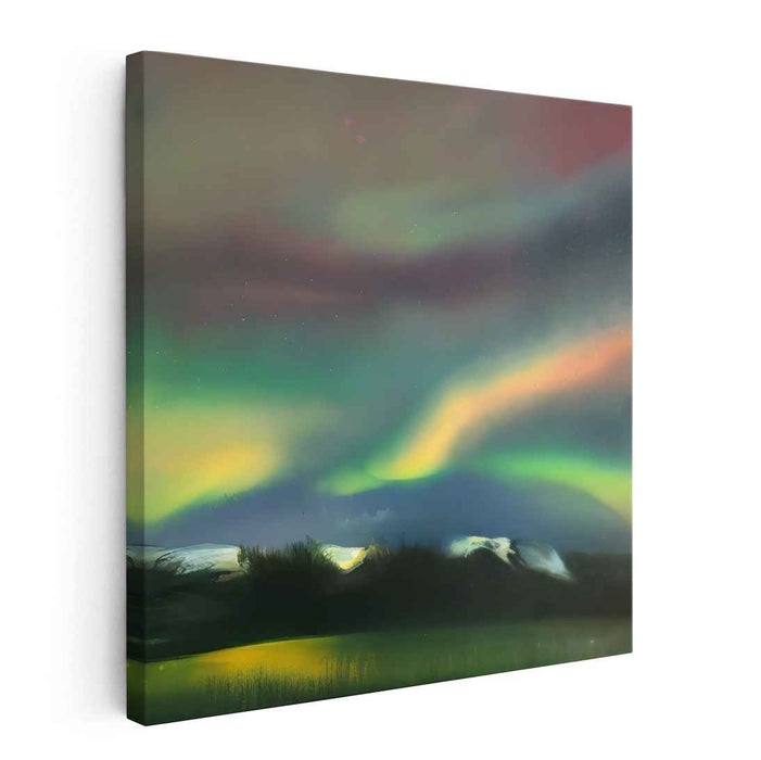 Aurora Whispers in Silent Night: Northern Lights Over Tranquil Landscape