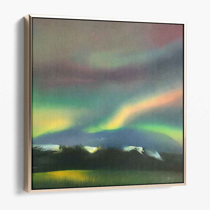 Aurora Whispers in Silent Night: Northern Lights Over Tranquil Landscape