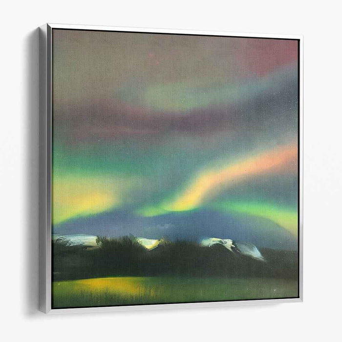 Aurora Whispers in Silent Night: Northern Lights Over Tranquil Landscape