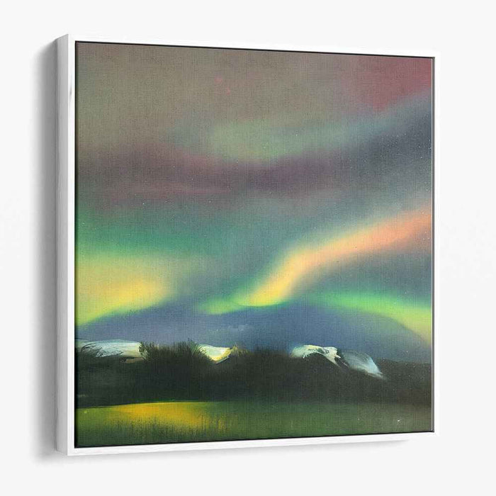 Aurora Whispers in Silent Night: Northern Lights Over Tranquil Landscape