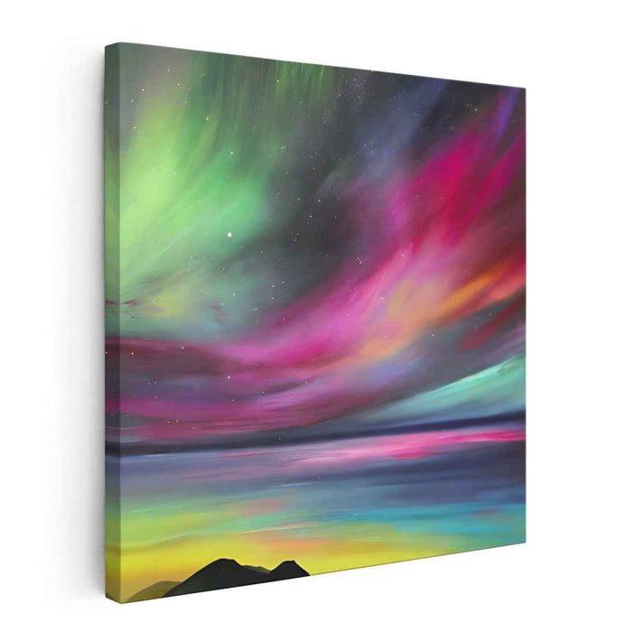 Mystic Polar Light Reflections: Aurora Borealis Over Tranquil Waters Canvas Art Print