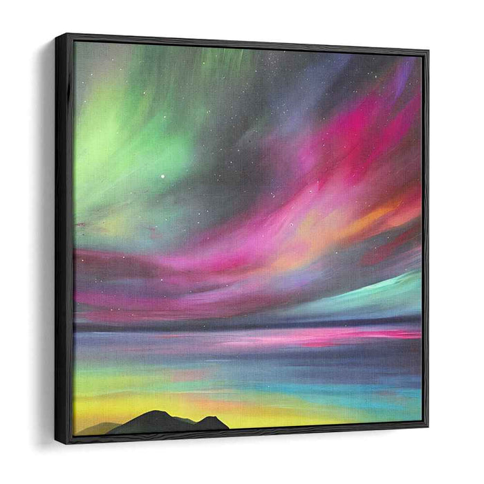 Mystic Polar Light Reflections: Aurora Borealis Over Tranquil Waters Canvas Art Print