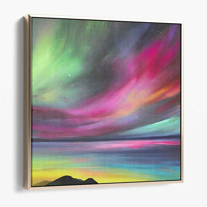 Mystic Polar Light Reflections: Aurora Borealis Over Tranquil Waters Canvas Art Print