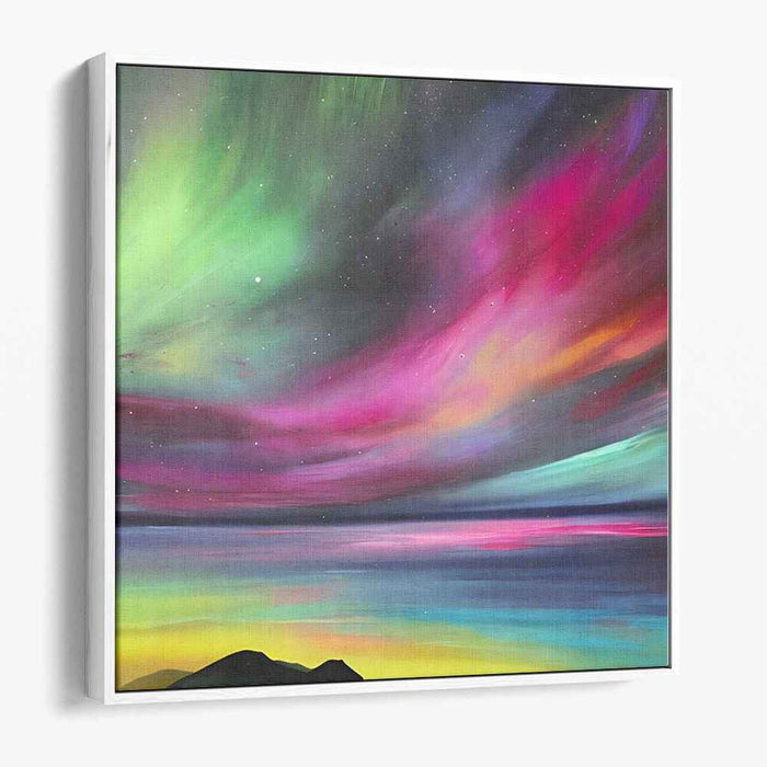 Mystic Polar Light Reflections: Aurora Borealis Over Tranquil Waters Canvas Art Print