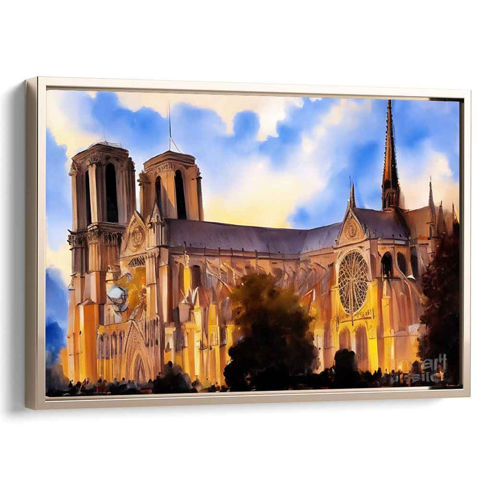 Misty Archways Legacy: Watercolor Impression of Notre Dame Cathedral