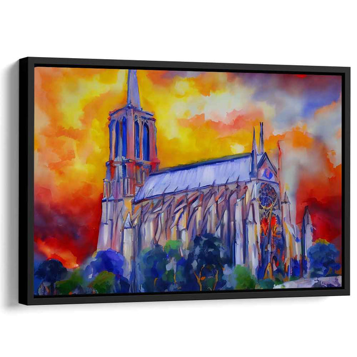 Cathedral Blaze: Impressionist Sunset Cathedral Canvas Art