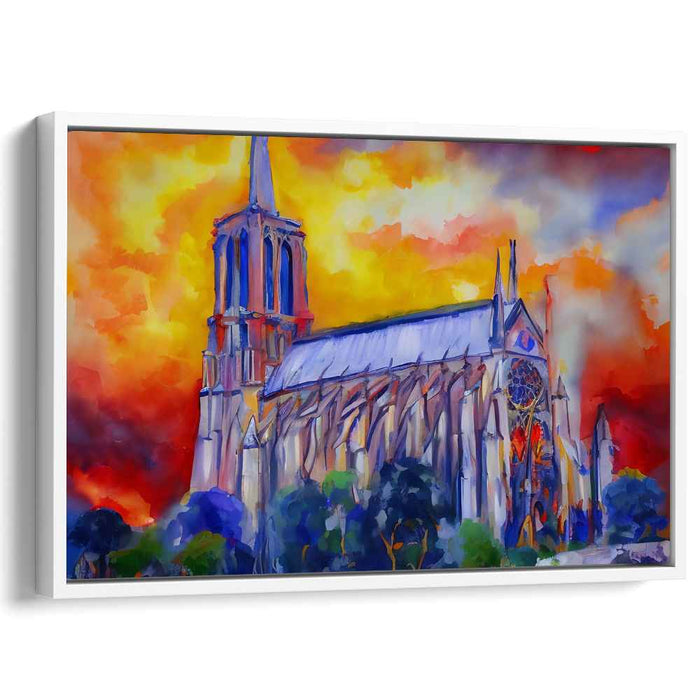 Cathedral Blaze: Impressionist Sunset Cathedral Canvas Art
