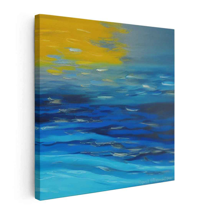 Marine Glimmer: Blue and Gold Abstract Seascape Canvas Art Print