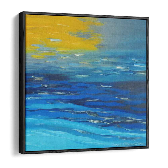 Marine Glimmer: Blue and Gold Abstract Seascape Canvas Art Print