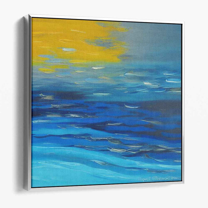 Marine Glimmer: Blue and Gold Abstract Seascape Canvas Art Print