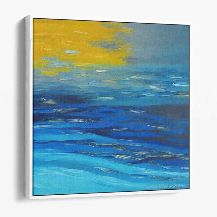 Marine Glimmer: Blue and Gold Abstract Seascape Canvas Art Print