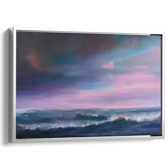 Mystic Seascape: Visionary Blue and Pink Ocean Waves Canvas Art