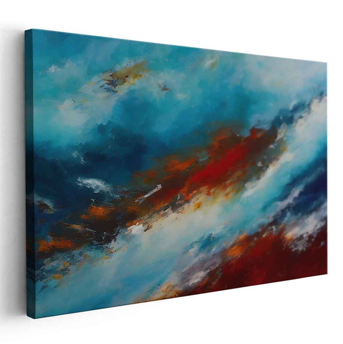 Midnight Firestorm Symphony: Abstract Expressionist Blue and Red Canvas Art Print