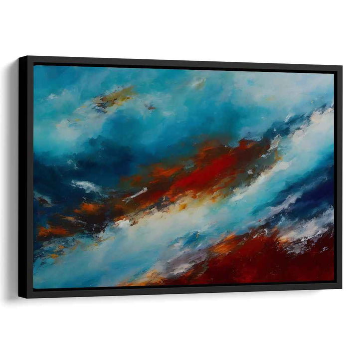 Midnight Firestorm Symphony: Abstract Expressionist Blue and Red Canvas Art Print