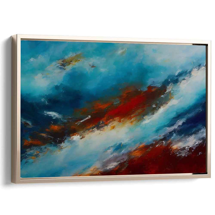 Midnight Firestorm Symphony: Abstract Expressionist Blue and Red Canvas Art Print
